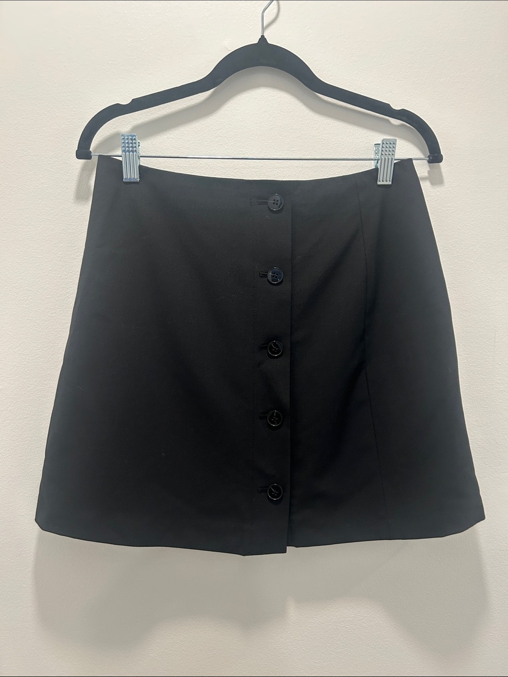 Sunday Best Black Button-Front A-Line Mini Skirt